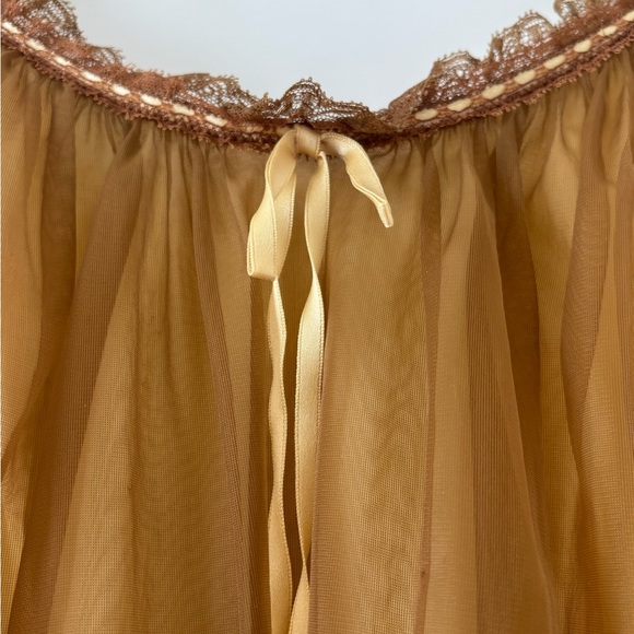 VINTAGE 1960s Vanity Fair Brown Lace Chiffon Nightgown Nightie Dress Sabrina - Picture 3 of 9